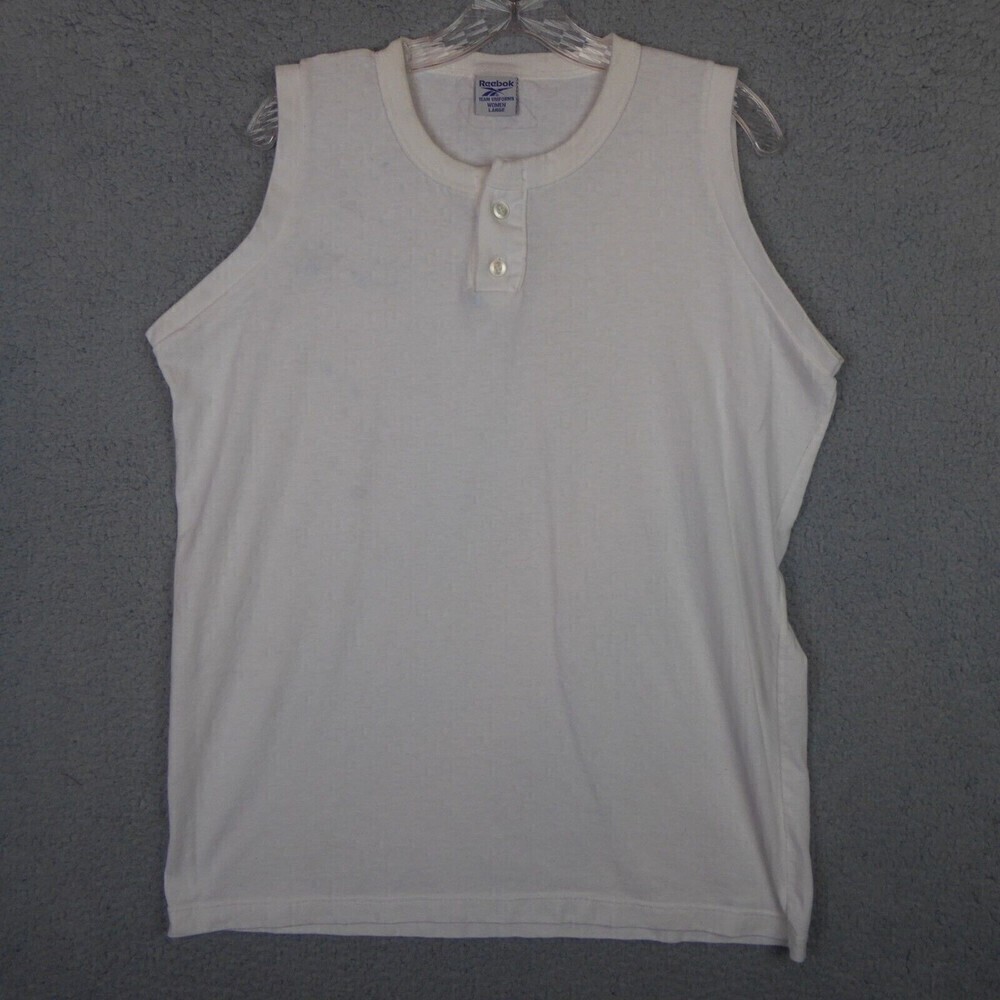 Vintage Reebok Sleeveless Shirt Women's Large White 100% Cotton Top Made In USA